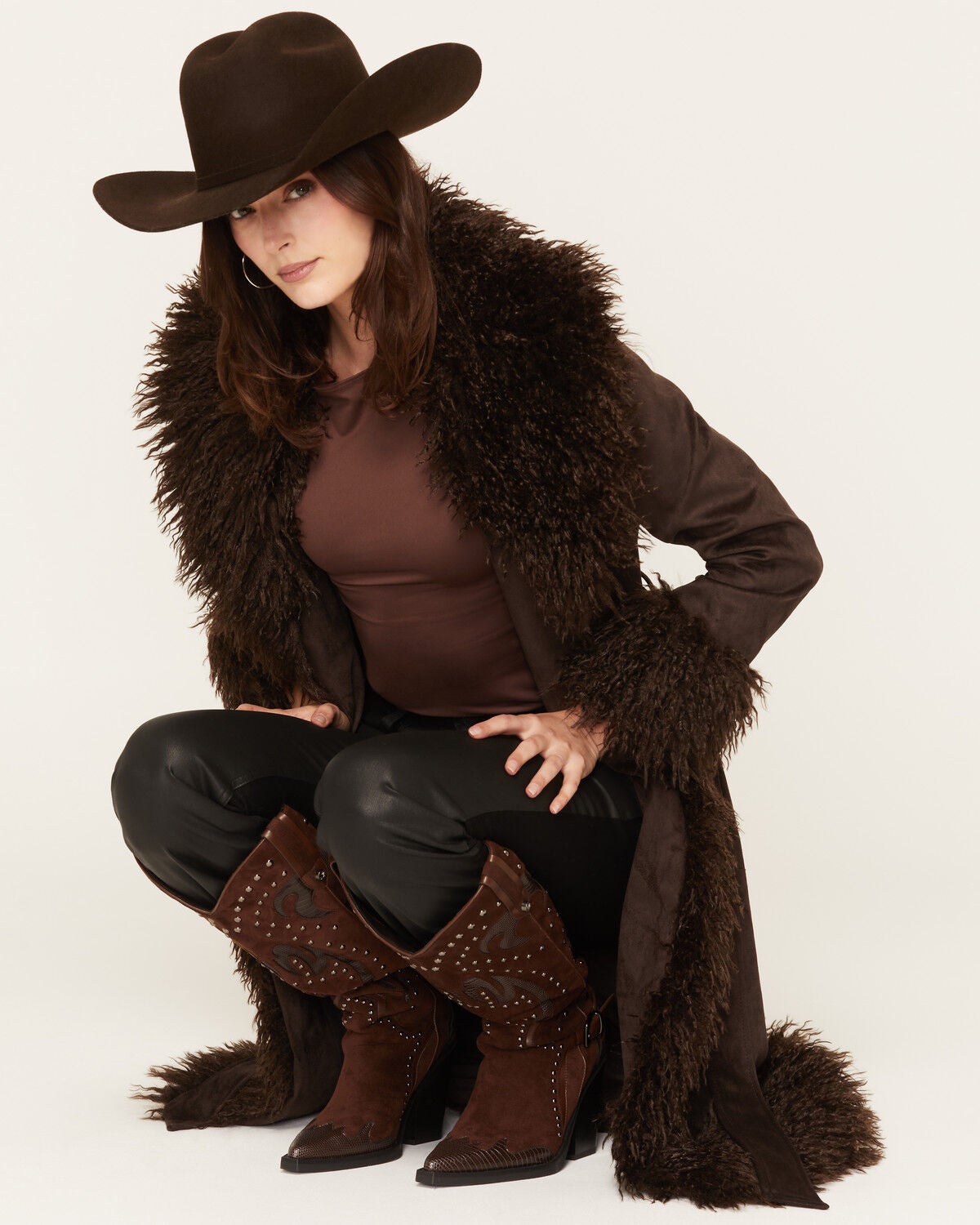 Image #2 - Azalea Wang Women's Gilda Long Faux Fur Trench Coat, Chocolate, hi-res