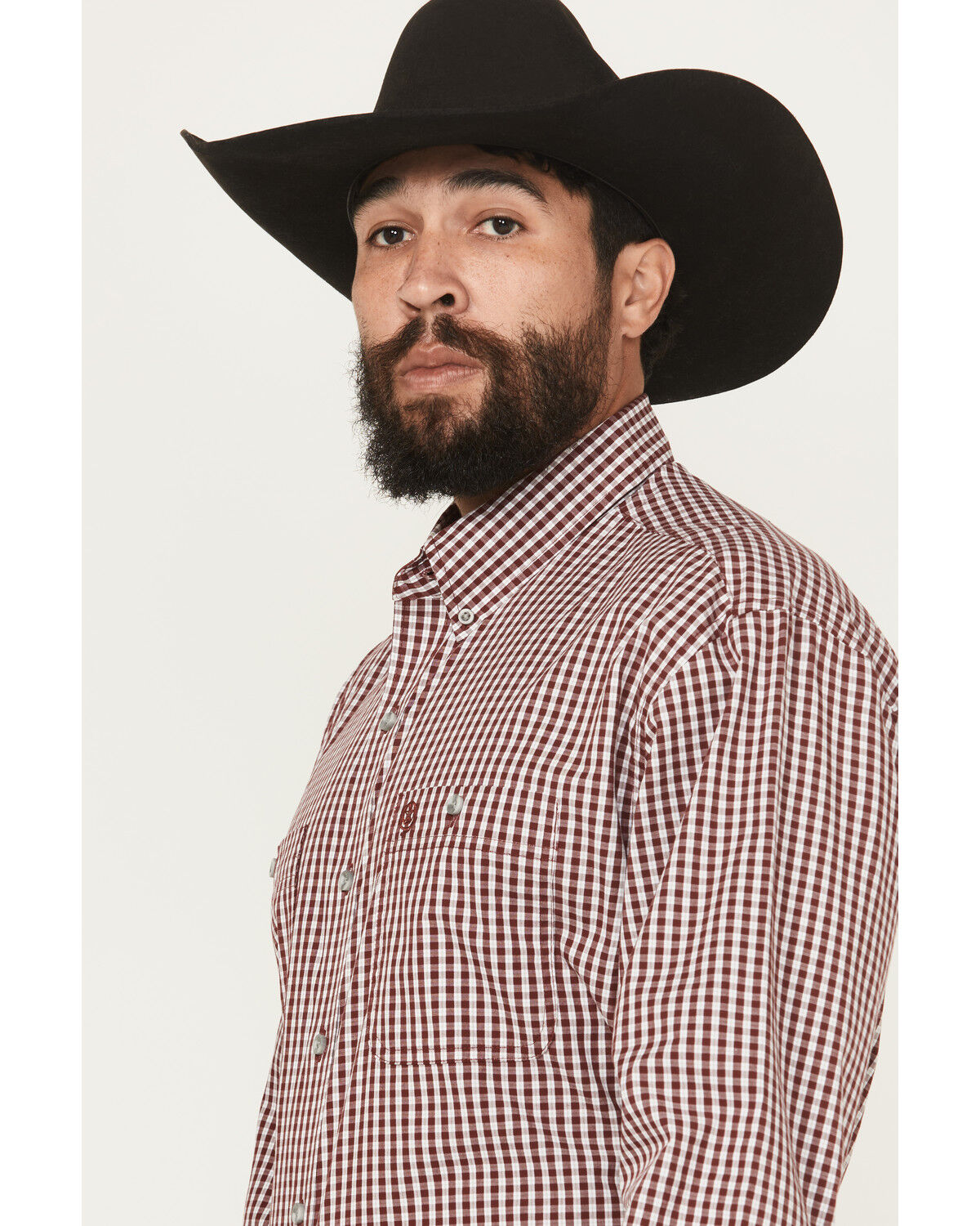 Image #2 - George Strait Wrangler Men's Checkered Long Sleeve Button-Down Stretch Western Shirt - Big, Wine, hi-res