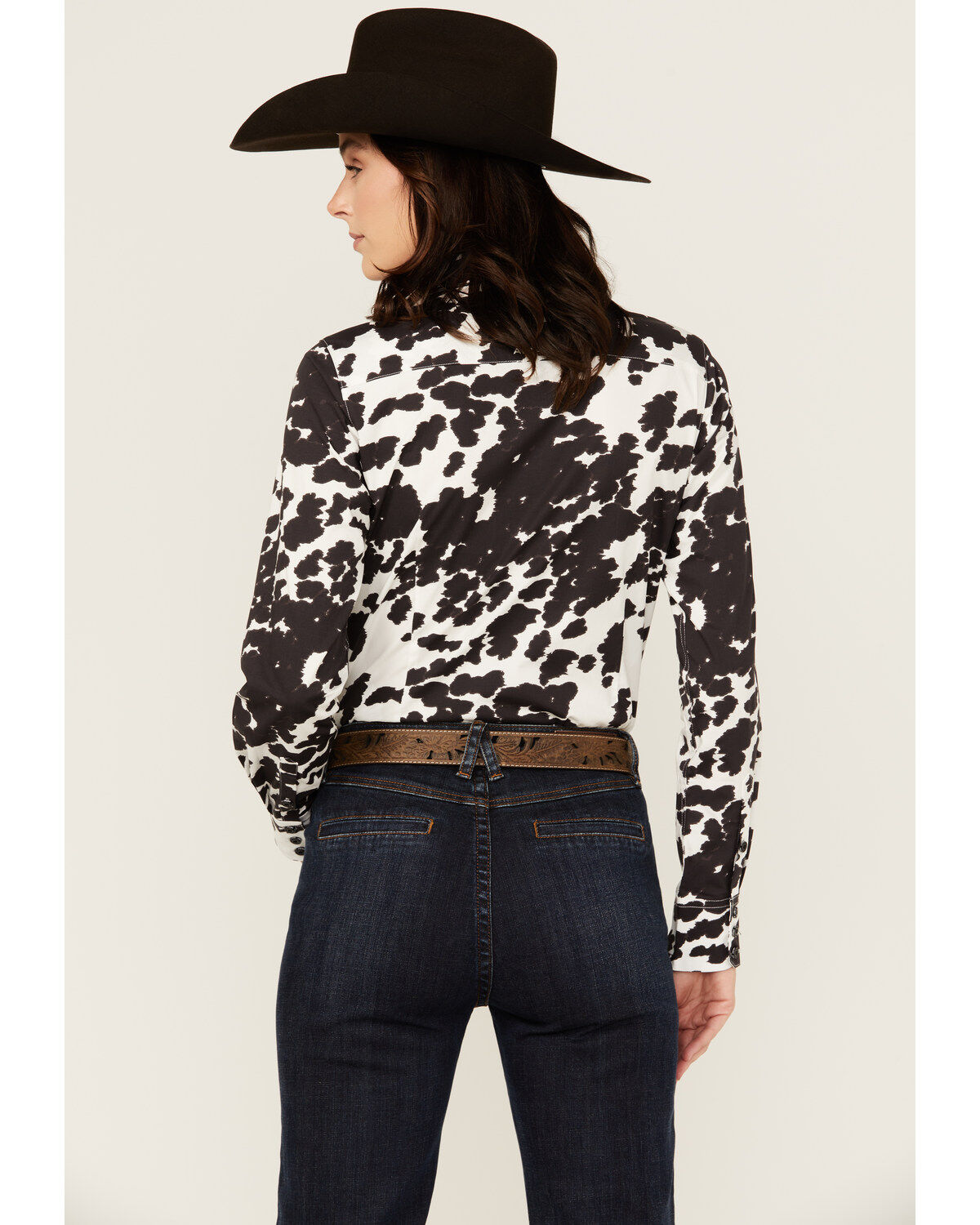 Image #4 - Ariat Women's Cow Print Wrinkle Resist Team Kirby Long Sleeve Button-Down Stretch Western Shirt, Cream, hi-res