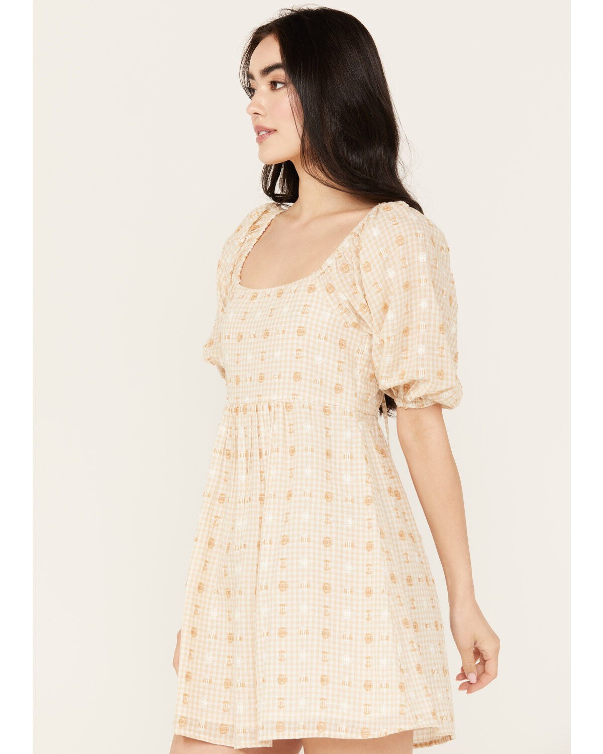 Image #2 - En Creme Women's Gingham and Dot Print Short Sleeve Mini Dress, , hi-res