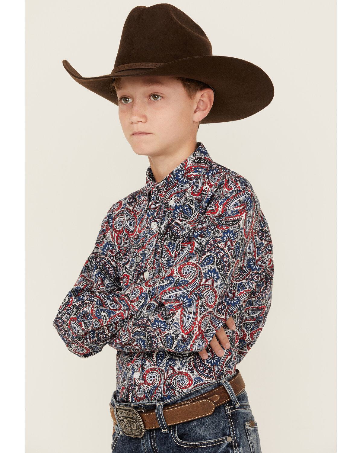 Cinch Boys' Paisley Print Long Sleeve Button-Down Western Shirt