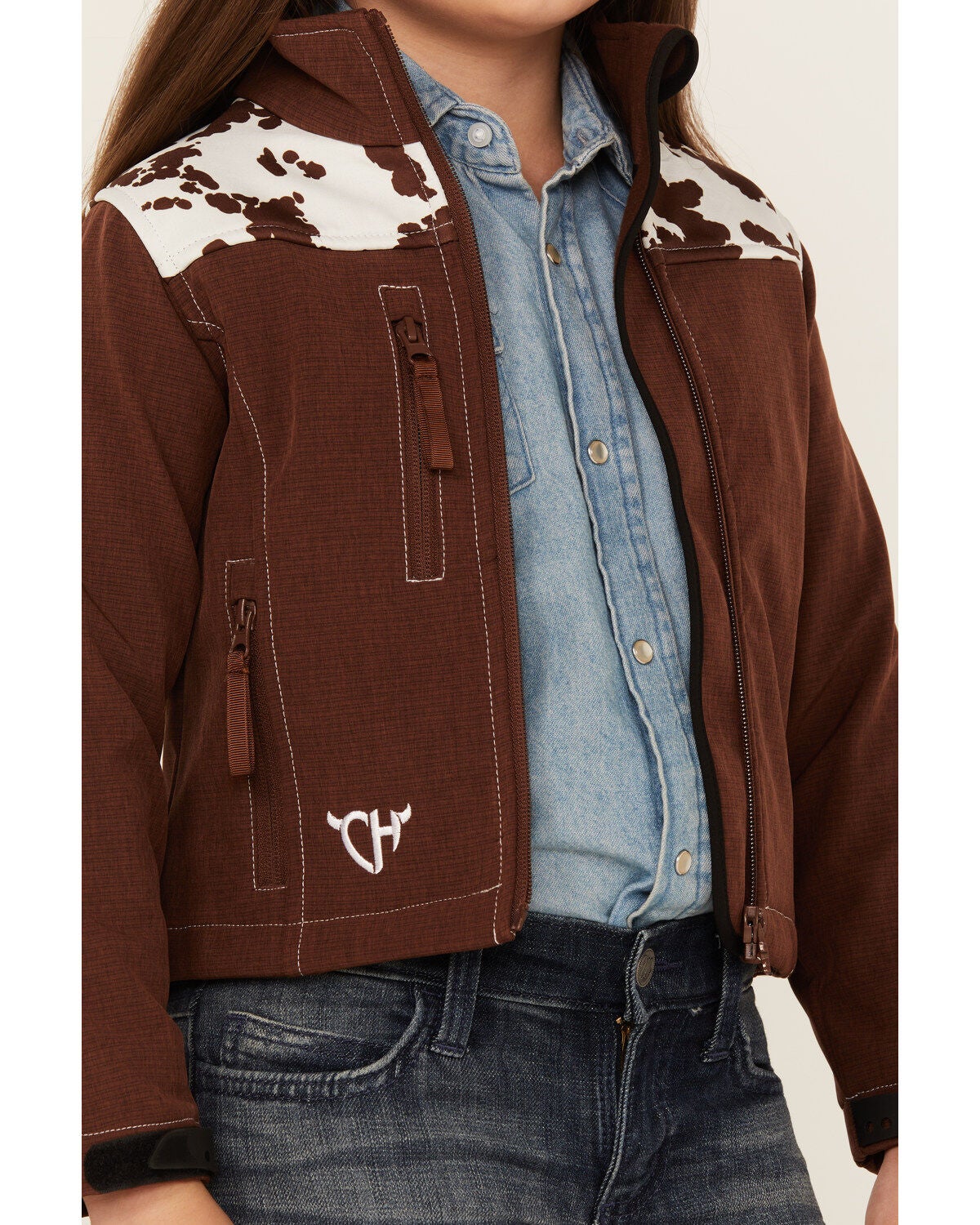 Image #3 - Cowgirl Hardware Girls' Cow Print Yoke Poly Shell Jacket, , hi-res