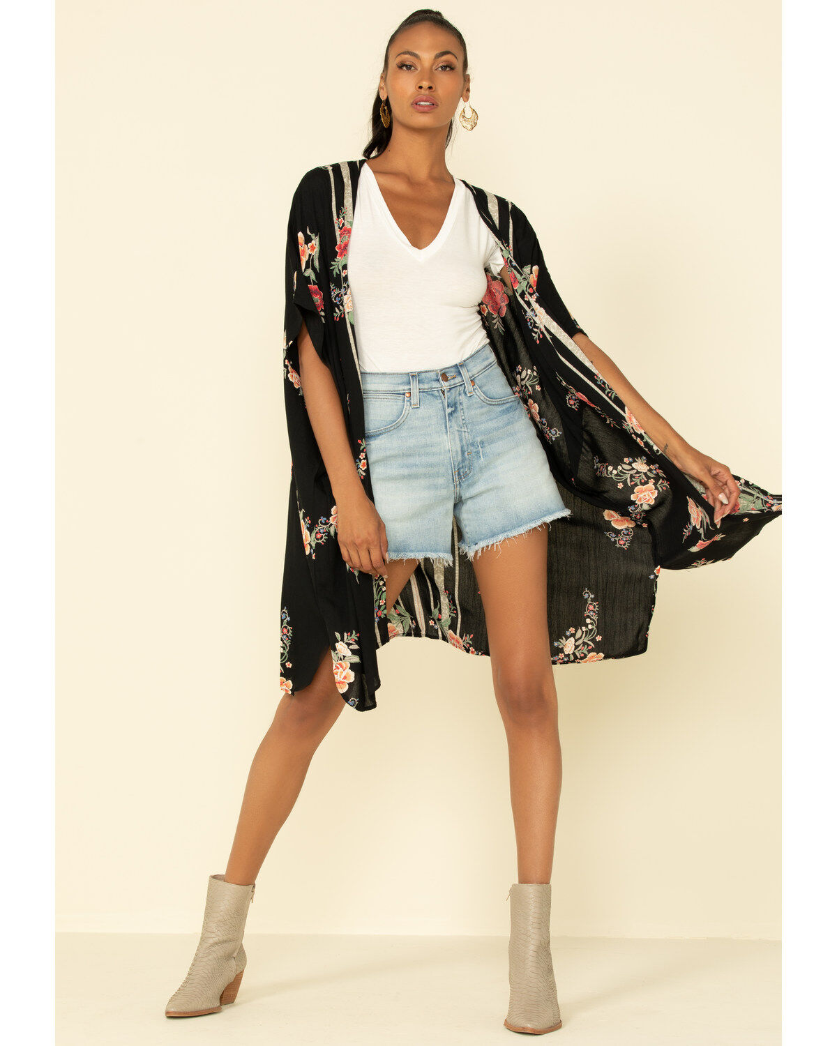 Image #3 - Angie Women's Black Floral Border Print Kimono , , hi-res