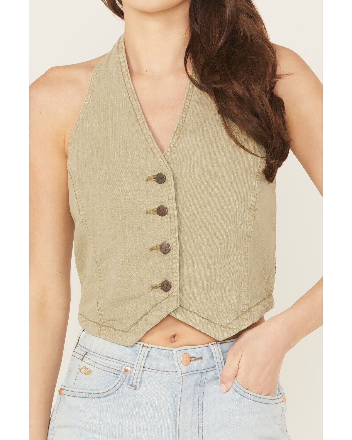 Image #3 - Wrangler Women's Modern Halter Vest Top, Olive, hi-res
