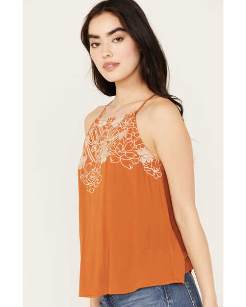 Image #2 - Eyeshadow Women's Floral Embroidered Tank Top, Rust Copper, hi-res