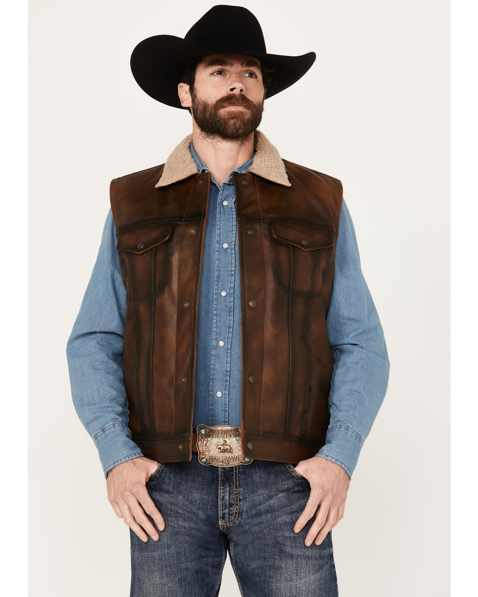 Cripple Creek Men s Sherpa Lined Leather Vest Pueblo Mall