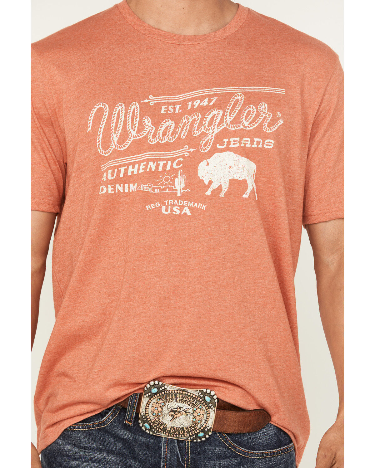 Image #3 - Wrangler Men's Roped Logo Short Sleeve Graphic T-Shirt, Orange, hi-res