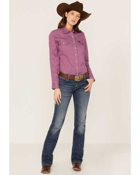 Cinch Women's Geo Print Long Sleeve Snap Western Shirt, Pink, hi-res