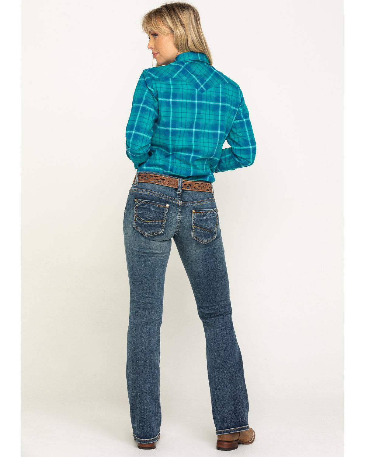 Image #5 - Rock & Roll Cowgirl Women's Vintage Dark Wash Low Rise Boot Riding Jeans, , hi-res
