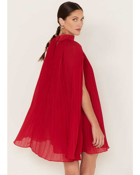 Flying Tomato Women's Pleated Cape Dress, Red, hi-res