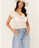 Image #1 - Shyanne Women's Flutter Sleeve Lace Crop Top , Cream, hi-res