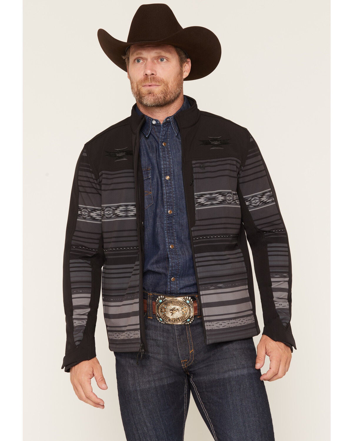 Image #1 - Cody James Men's Arena Serape Southwestern Striped Concealed Carry Softshell Jacket, Caviar, hi-res