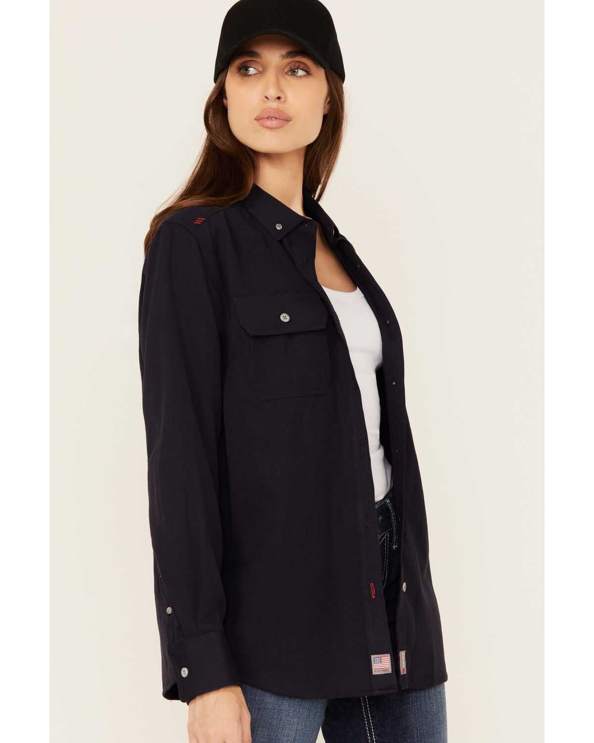 Image #2 - Ariat Women's FR Inherent Long Sleeve Button-Down Work Shirt, Navy, hi-res