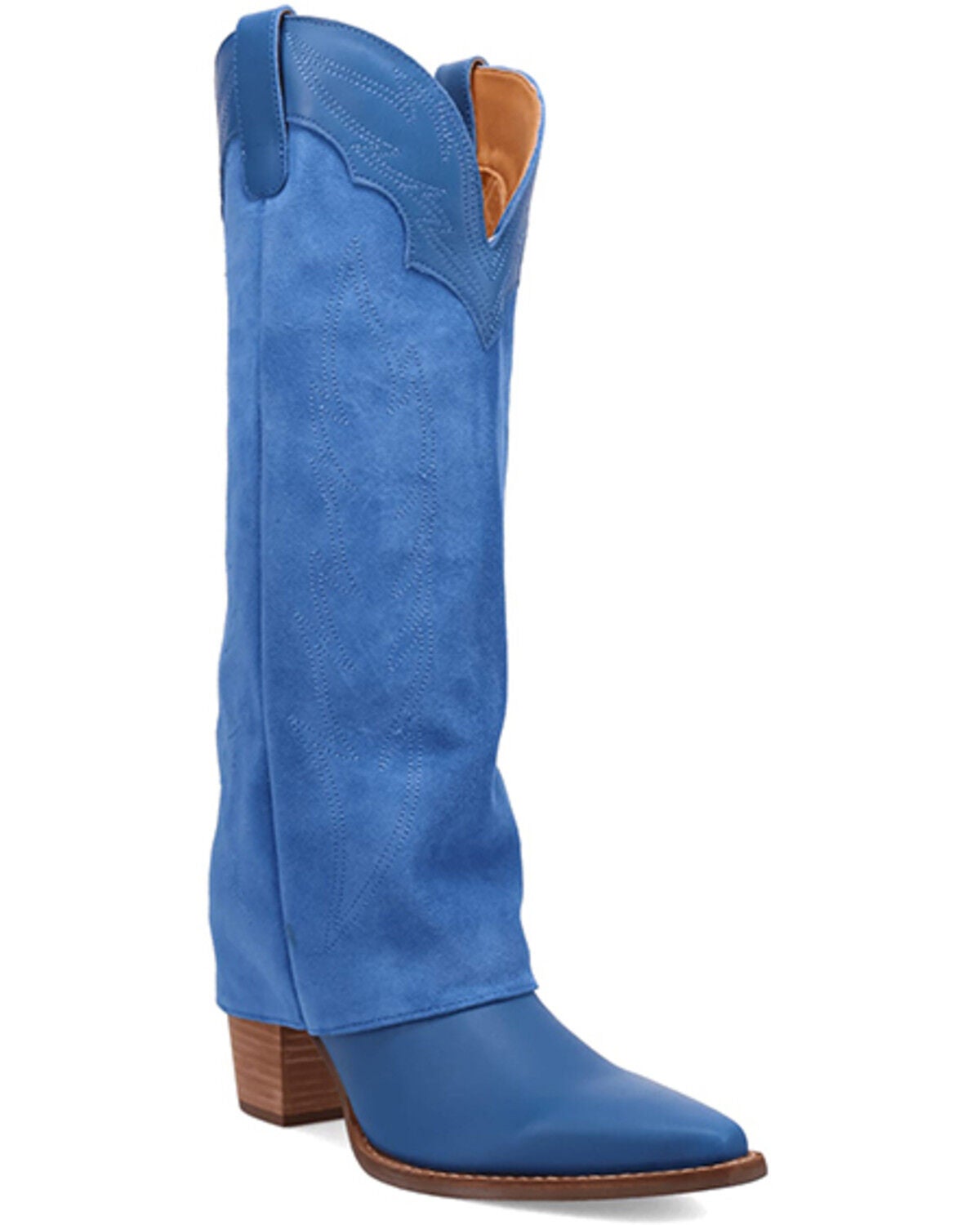 Dingo Women's Cuffed Wild Fire Suede Tall Western Boots - Round Toe, Blue, hi-res