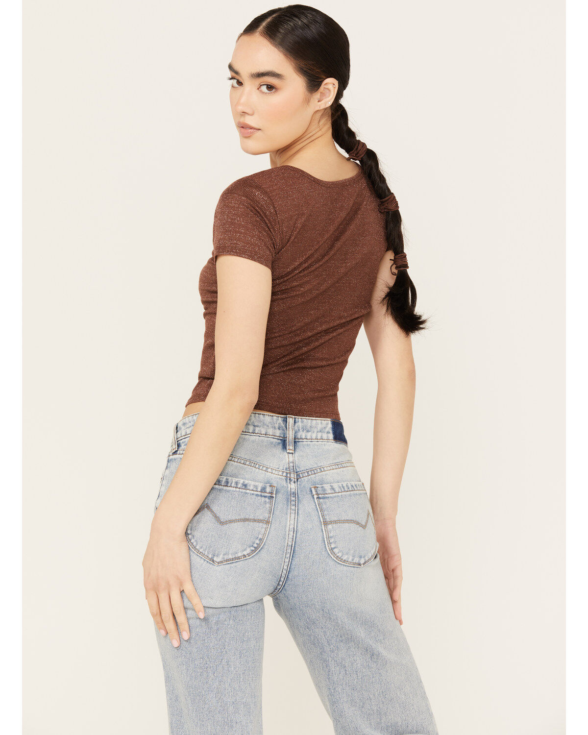 Image #4 - Shyanne Women's Metallic Rib Tee, Dark Brown, hi-res