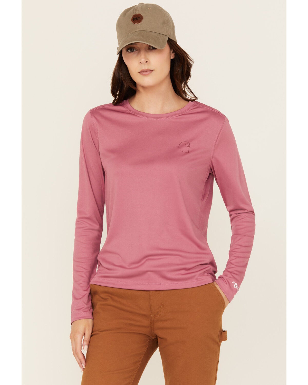 Carhartt Women's Force&reg; Sun Defender Lightweight Long Sleeve Graphic Work T-Shirt, Dark Pink, hi-res