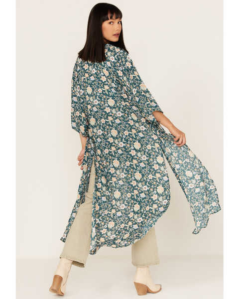 Image #1 - Shyanne Women's Floral Print Kimono, Deep Teal, hi-res