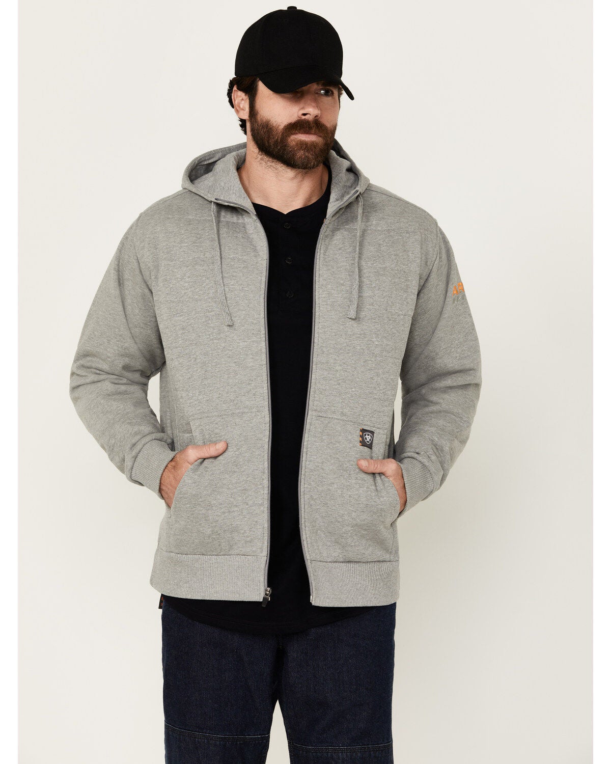 Ariat Men's Rebar All-Weather Insulated Full Zip Hooded Sweatshirt, Grey, hi-res
