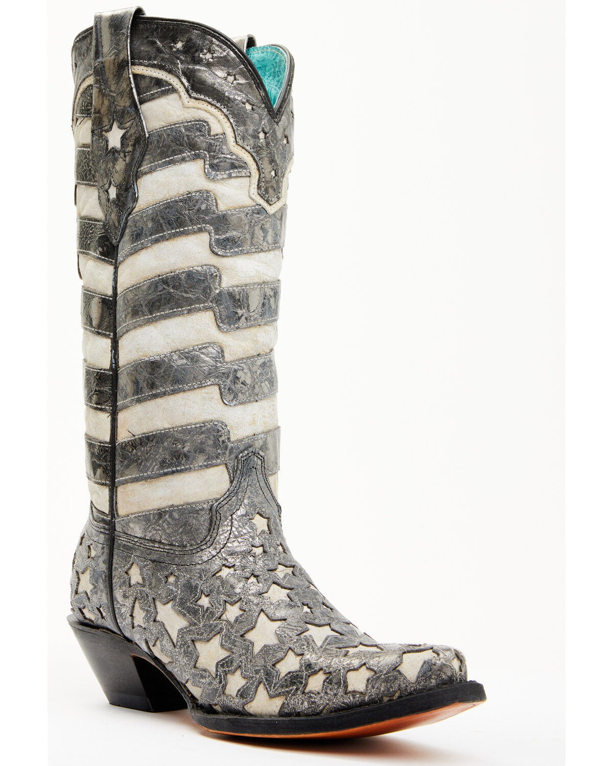 Corral Women's Stars and Stripes Blacklight Western Boots - Snip Toe, Black, hi-res