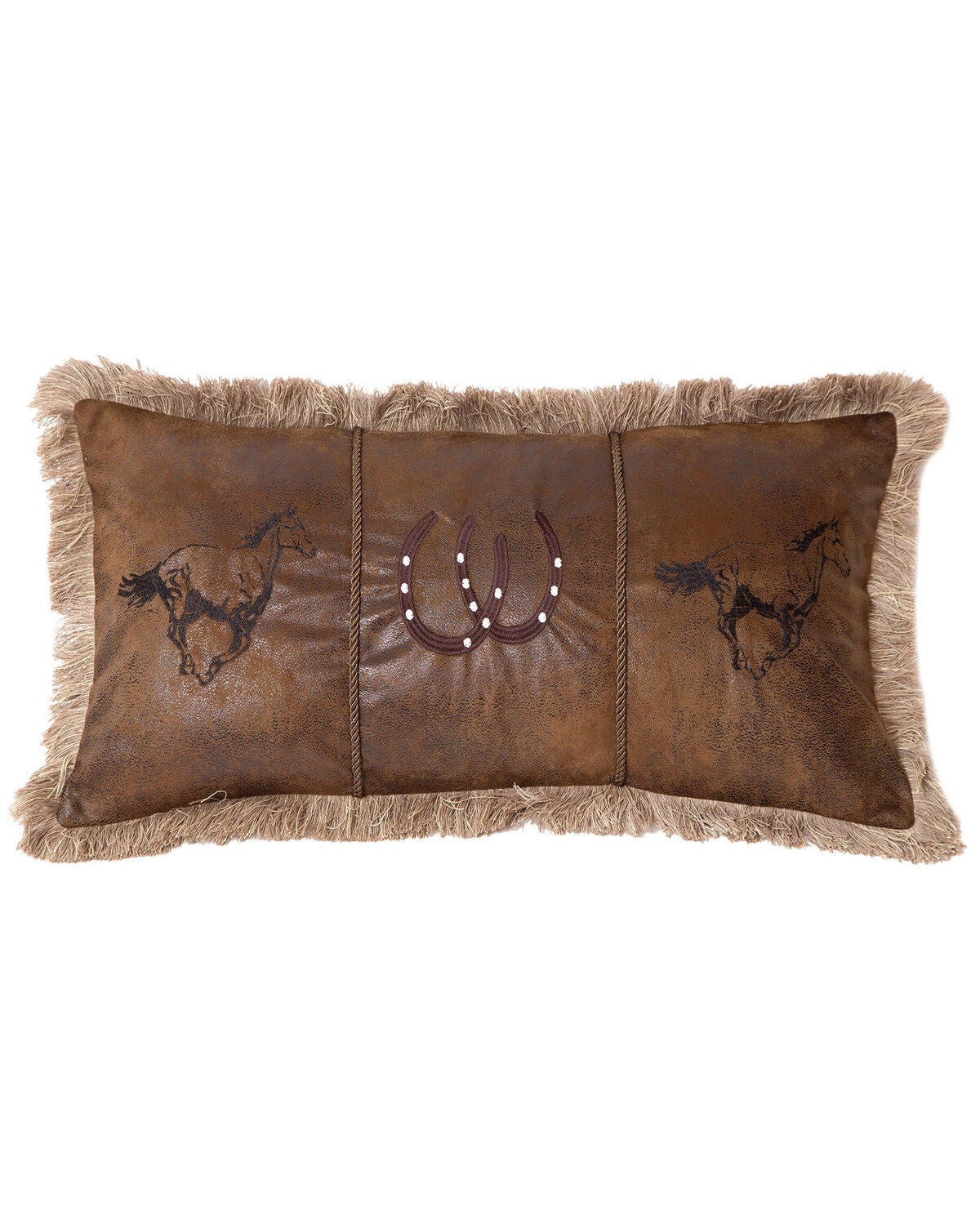 Carstens Home Running Horses Western Faux Leather Throw Pillow, Brown, hi-res