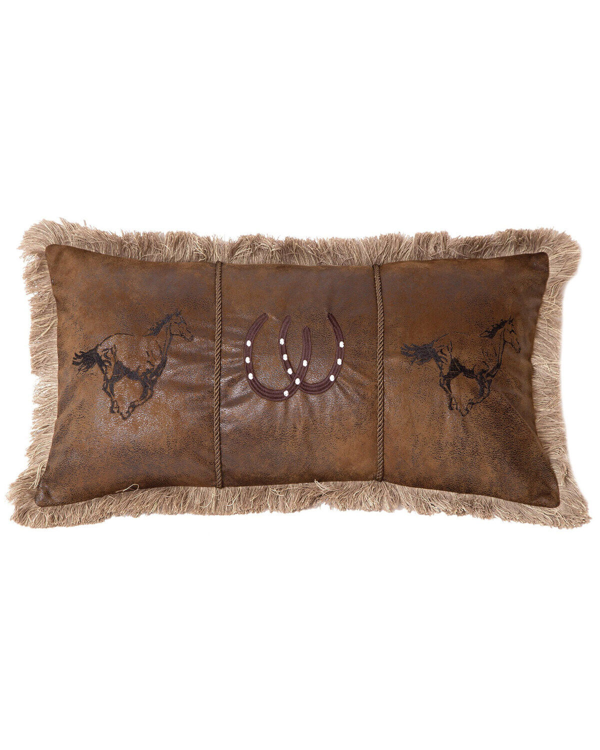 Image #1 - Carstens Home Running Horses Western Faux Leather Throw Pillow, Brown, hi-res
