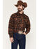 Image #1 - Wrangler Retro Men's Plaid Print Long Sleeve Snap Flannel Shirt, Brown, hi-res