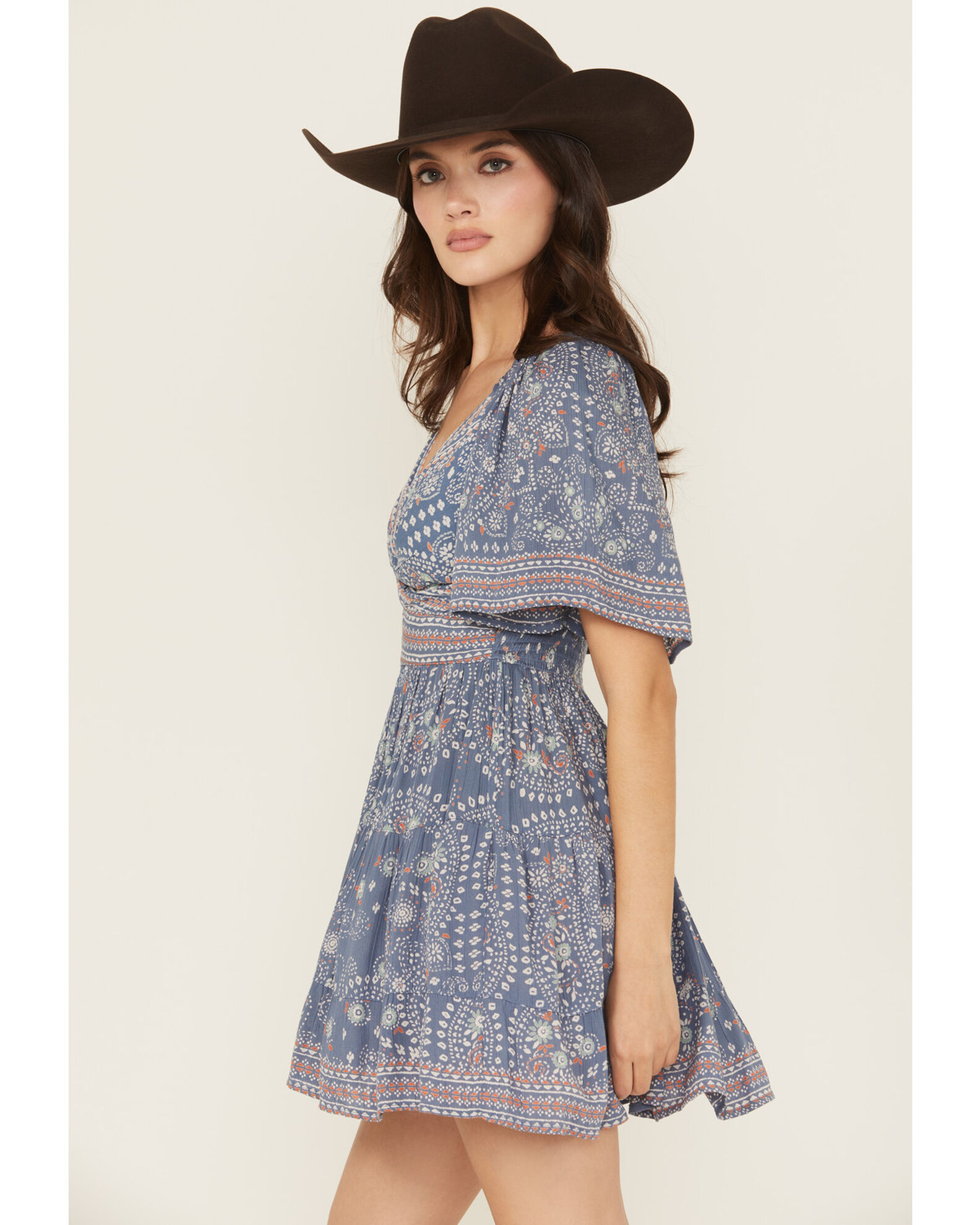 Angie Women's Border Print Knot Front Mini Dress | Boot Barn
