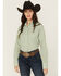 Image #2 - Cowboygirl by Jenna Paulette Women's Gingham Print Long Sleeve Pearl Snap Western Shirt, Green, hi-res