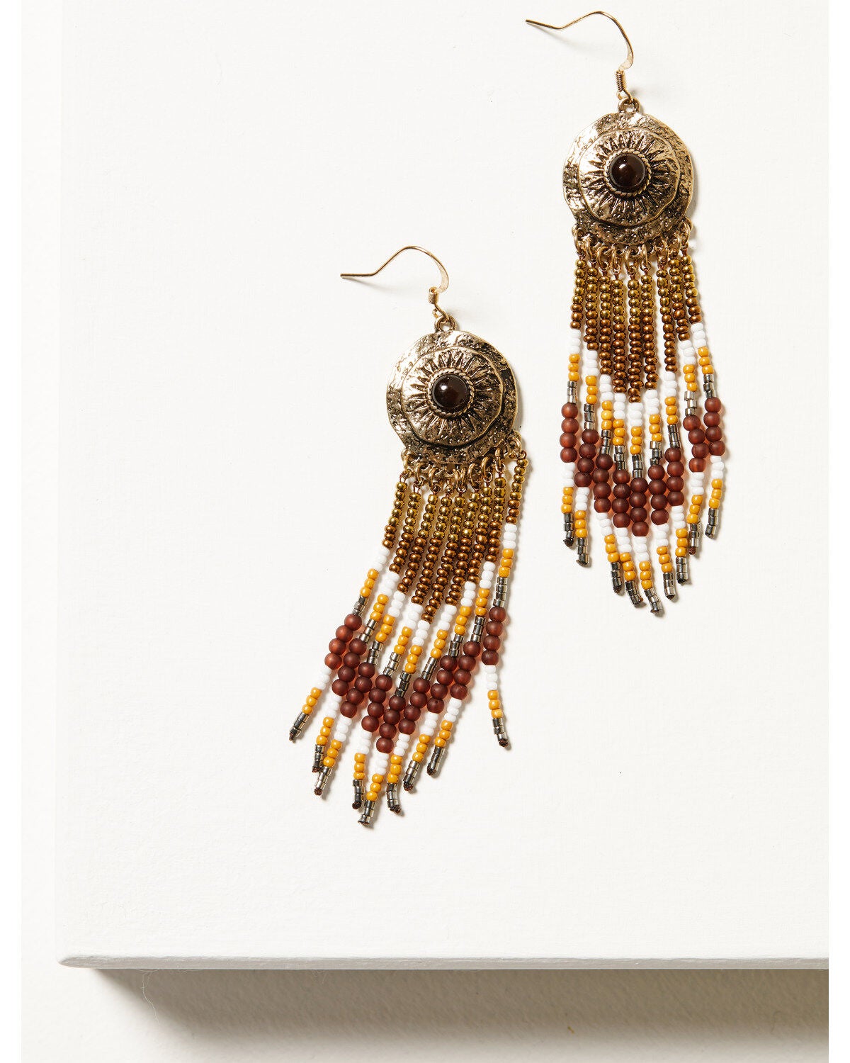 Shyanne Women's Summer Moon Antique Gold Concho Seed Bead Earrings, Gold, hi-res