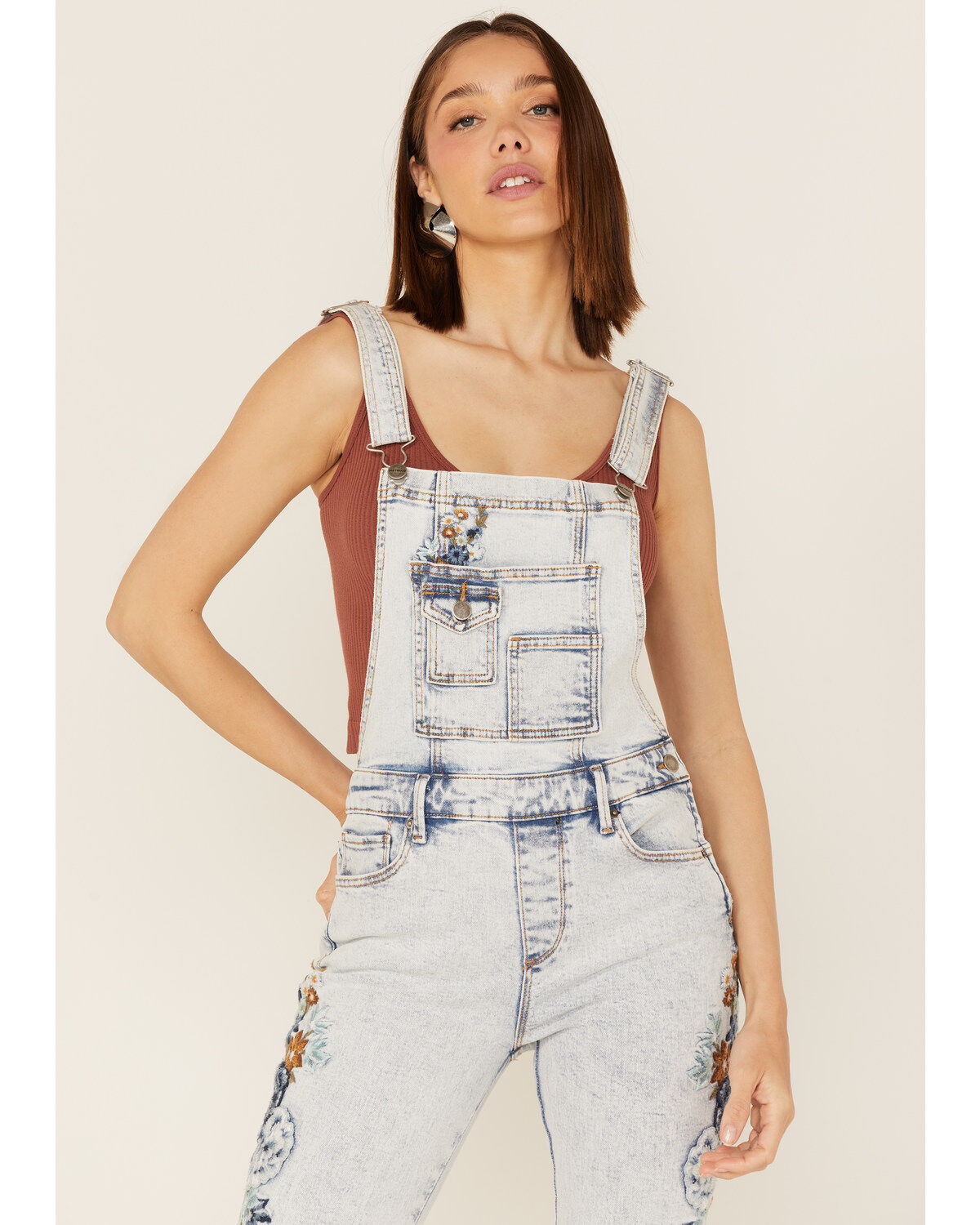 Image #2 - Driftwood Women's Light Wash Embroidered Denim Overalls, Blue, hi-res