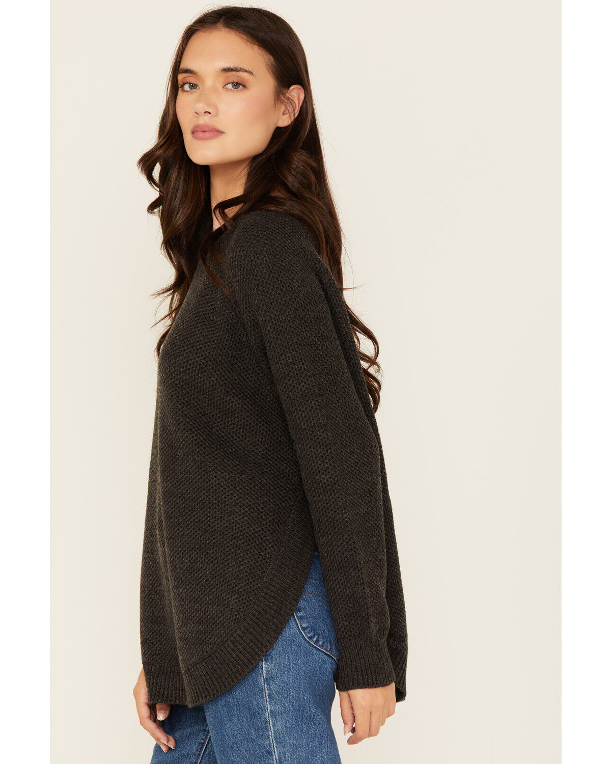 Image #2 - Cotton & Rye Women's Round Bottom Textured Sweater, Charcoal, hi-res