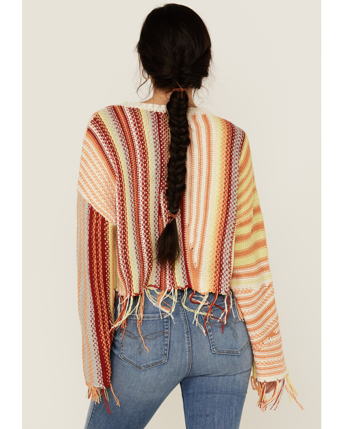 Image #4 - Rock & Roll Denim Women's Striped Print Sweater, Orange, hi-res