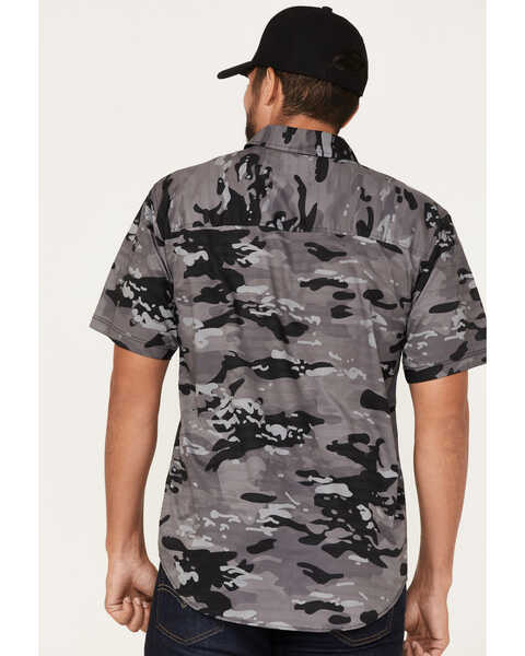 Howitzer Men's Camo Print Ambush Short Sleeve Button Down Shirt, Black, hi-res