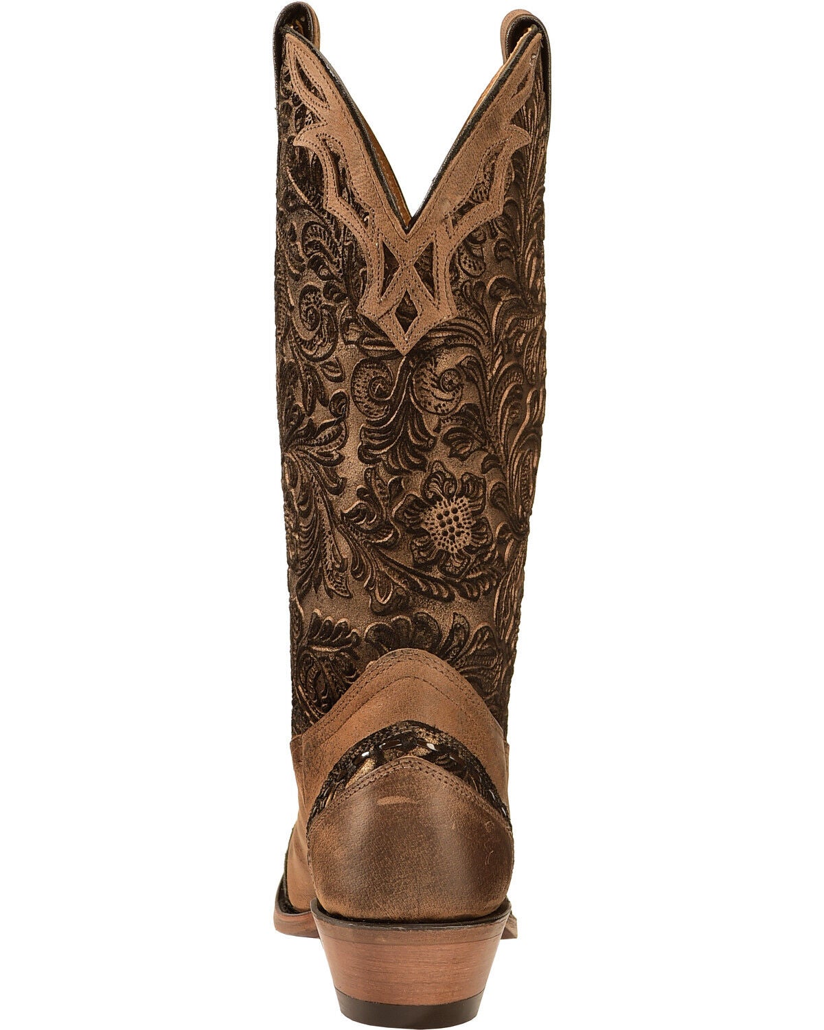 Image #7 - Boulet Women's Fancy Hand Tooled Inlay Western Boots - Snip Toe, Tobacco, hi-res