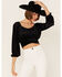 Beyond The Radar Women's Velvet Tie Back Crop Top, Black, hi-res