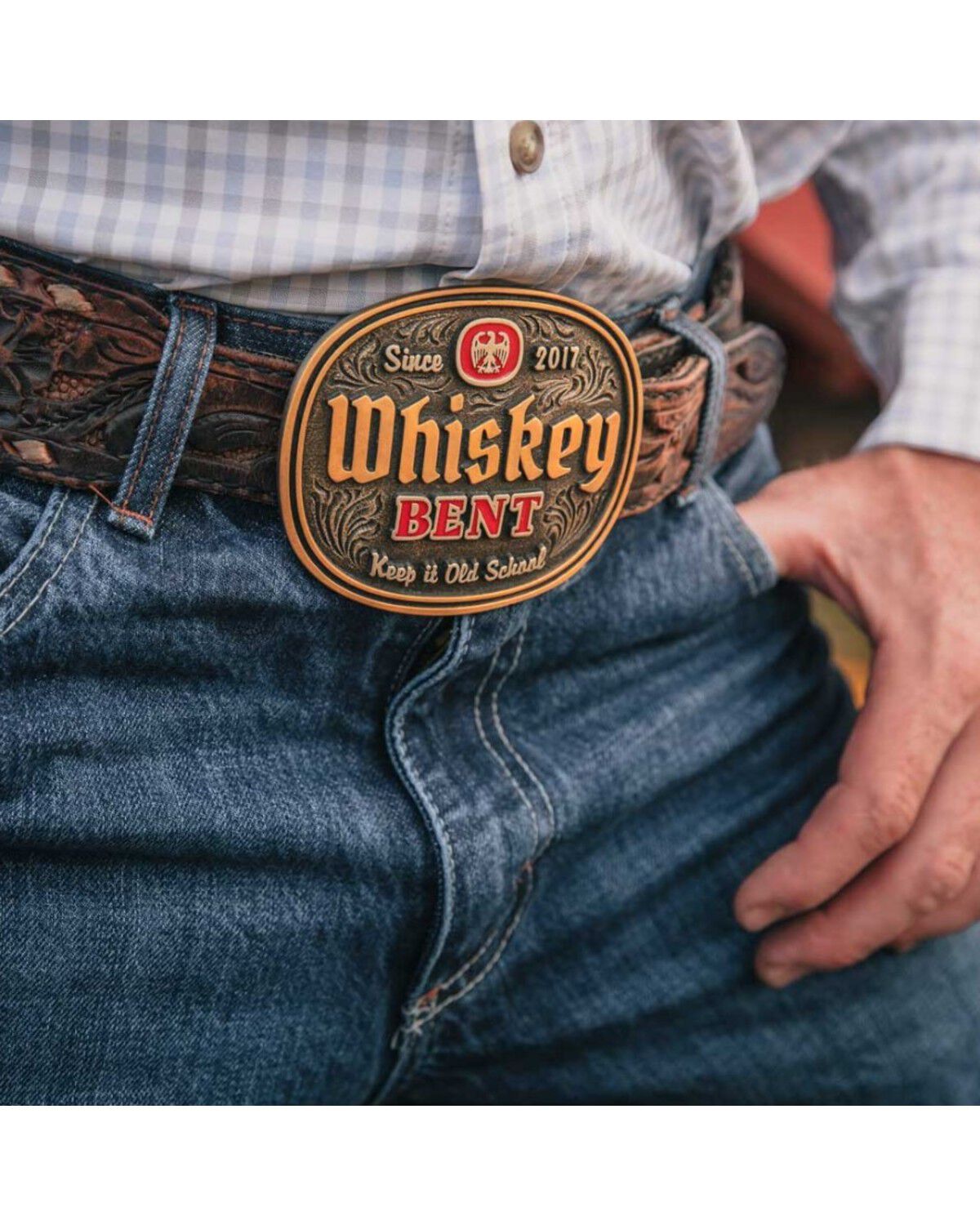 Montana Silversmiths Men's Keep It Old School Whiskey Bent Buckle, Silver, hi-res