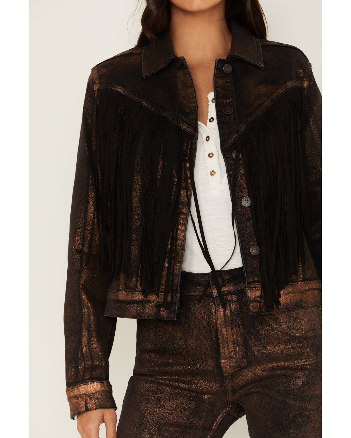 Image #3 - Idyllwind Women's Cropped Fringe Denim Jacket, , hi-res