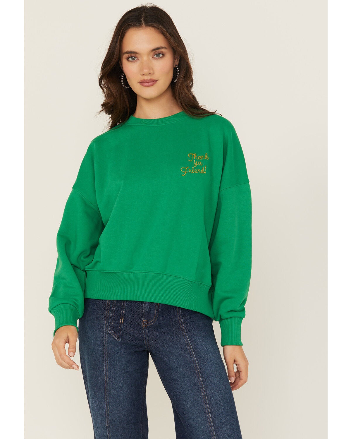 Wrangler X Lainey Wilson Women's Thank Ya Friend Sweatshirt, Green, hi-res