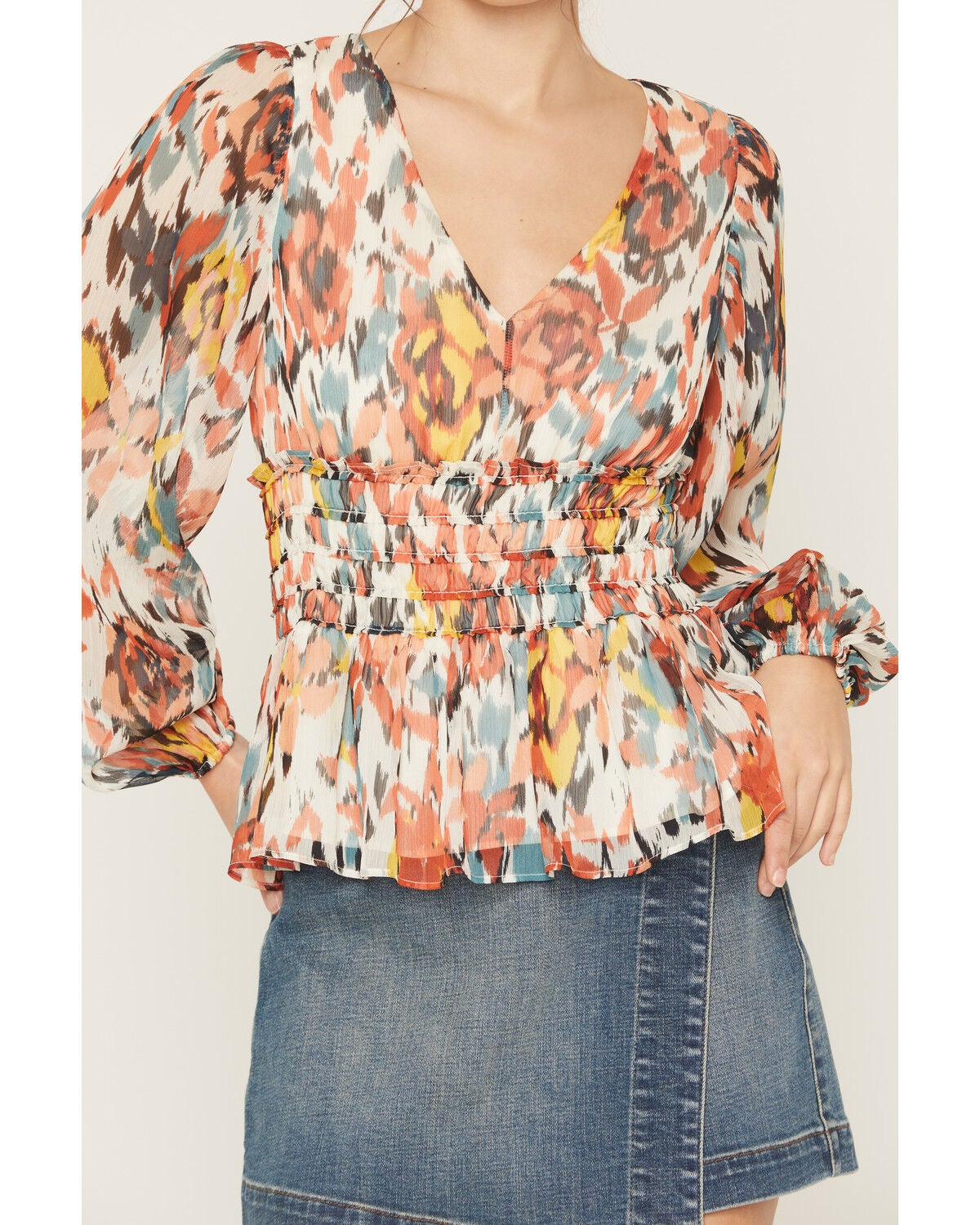 Image #3 - Shyanne Women's Floral Print Long Sleeve Top, Cream, hi-res