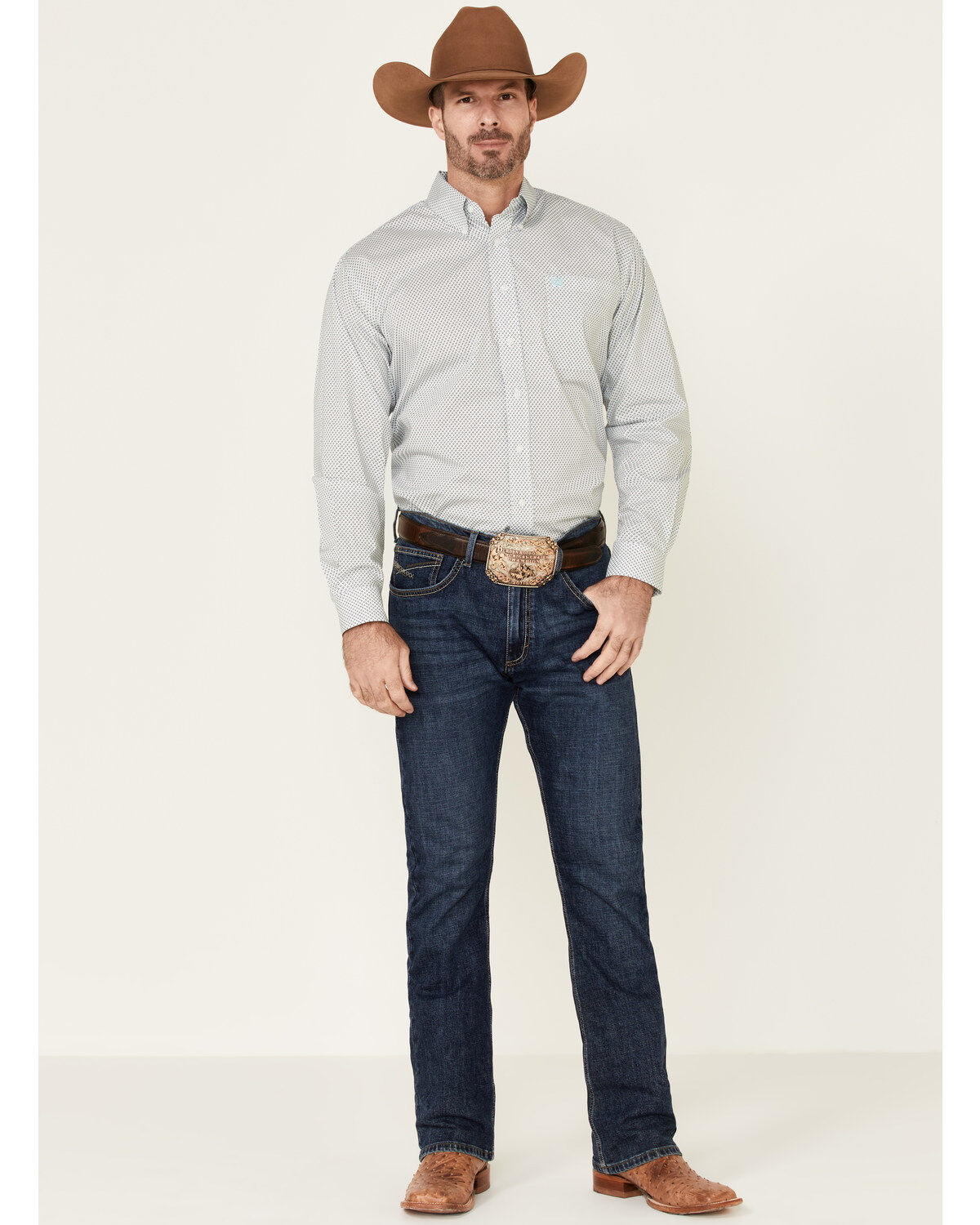 Image #2 - Cinch Men's White Stretch Geo Print Long Sleeve Western Shirt, White, hi-res