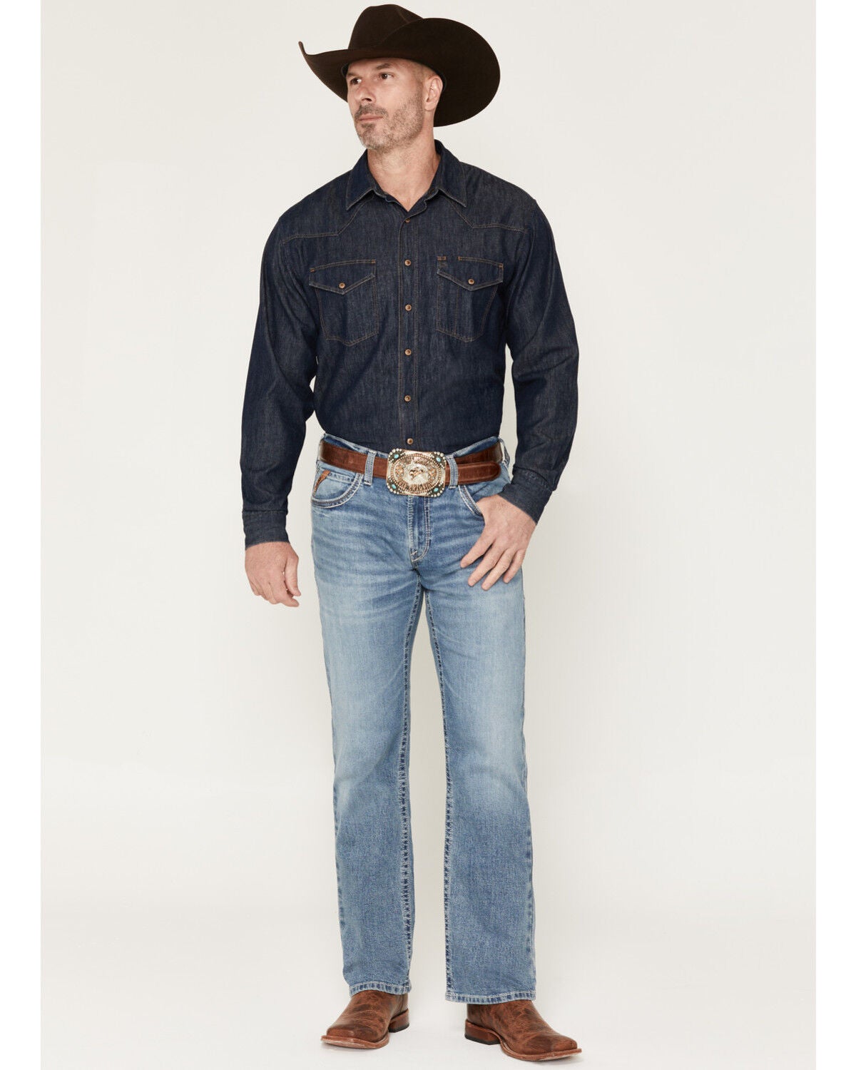 Ariat Men's M5 Logan Medium Wash Straight Stretch Denim Jeans - Big, Medium Wash, hi-res