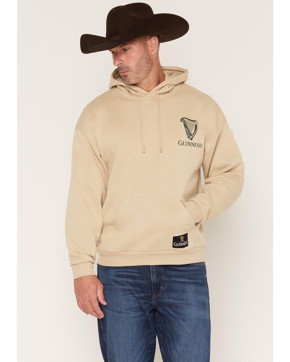 Image #2 - Guinness Men's Boot Barn Exclusive Embroidered Logo Hooded Sweatshirt, Sand, hi-res