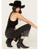 Rock & Roll Denim Women's Dark Wash High Rise Fringe Cropped Straight Jeans, Black, hi-res