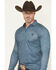 Image #2 - Cowboy Hardware Men's Steerhead Print Long Sleeve Snap Polo, Slate, hi-res