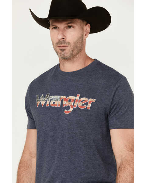 Image #2 - Wrangler Men's American Label Logo Short Sleeve Graphic T-Shirt , Navy, hi-res