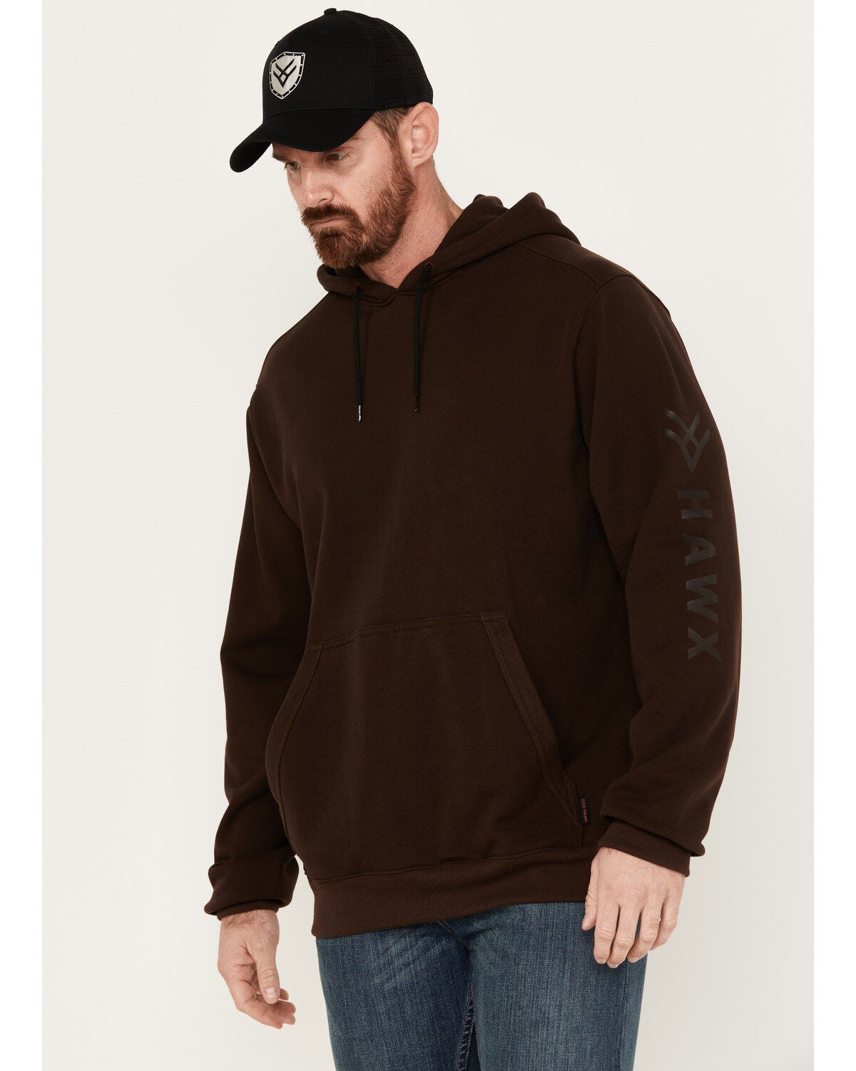 Hawx Men's FR Hard Face Pullover Fleece Hooded Jacket, Dark Brown, hi-res