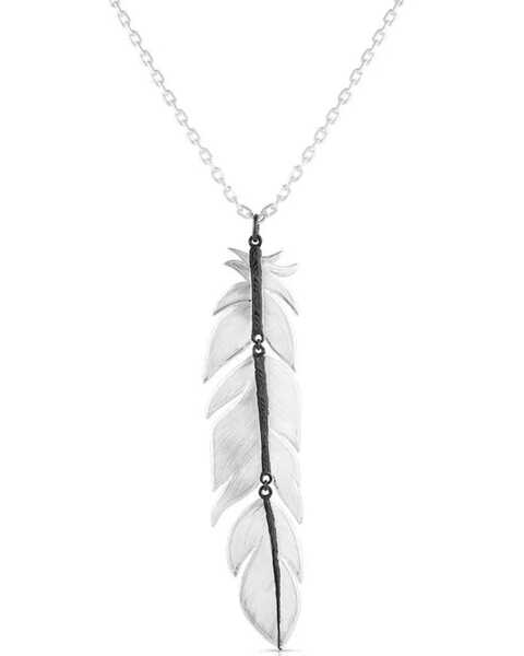 Montana Silversmiths Women's Silver Midnight Magic Feather Dangle Necklace, Silver, hi-res