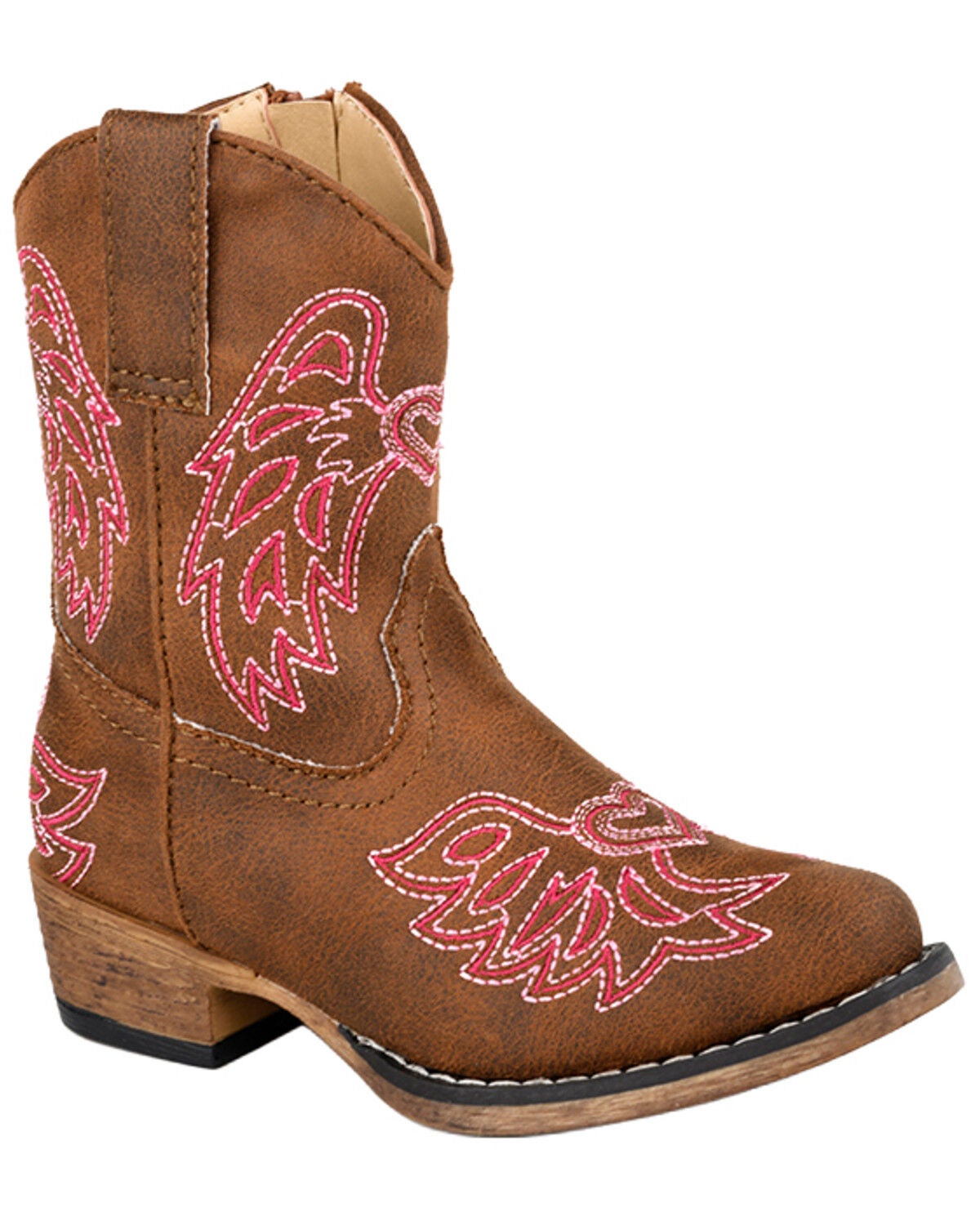 Roper Toddler Girls' Riley Wings Western Boots - Snip Toe, Tan, hi-res