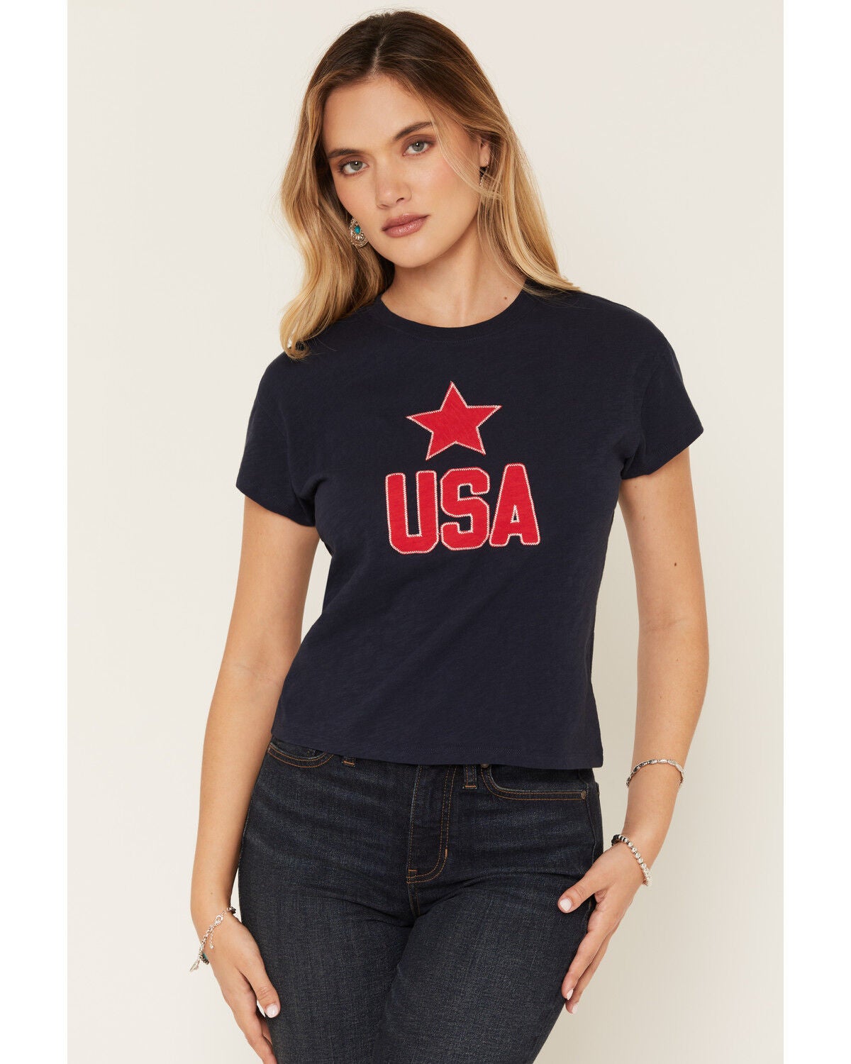 White Crow Women's USA Short Sleeve Graphic Tee, Navy, hi-res