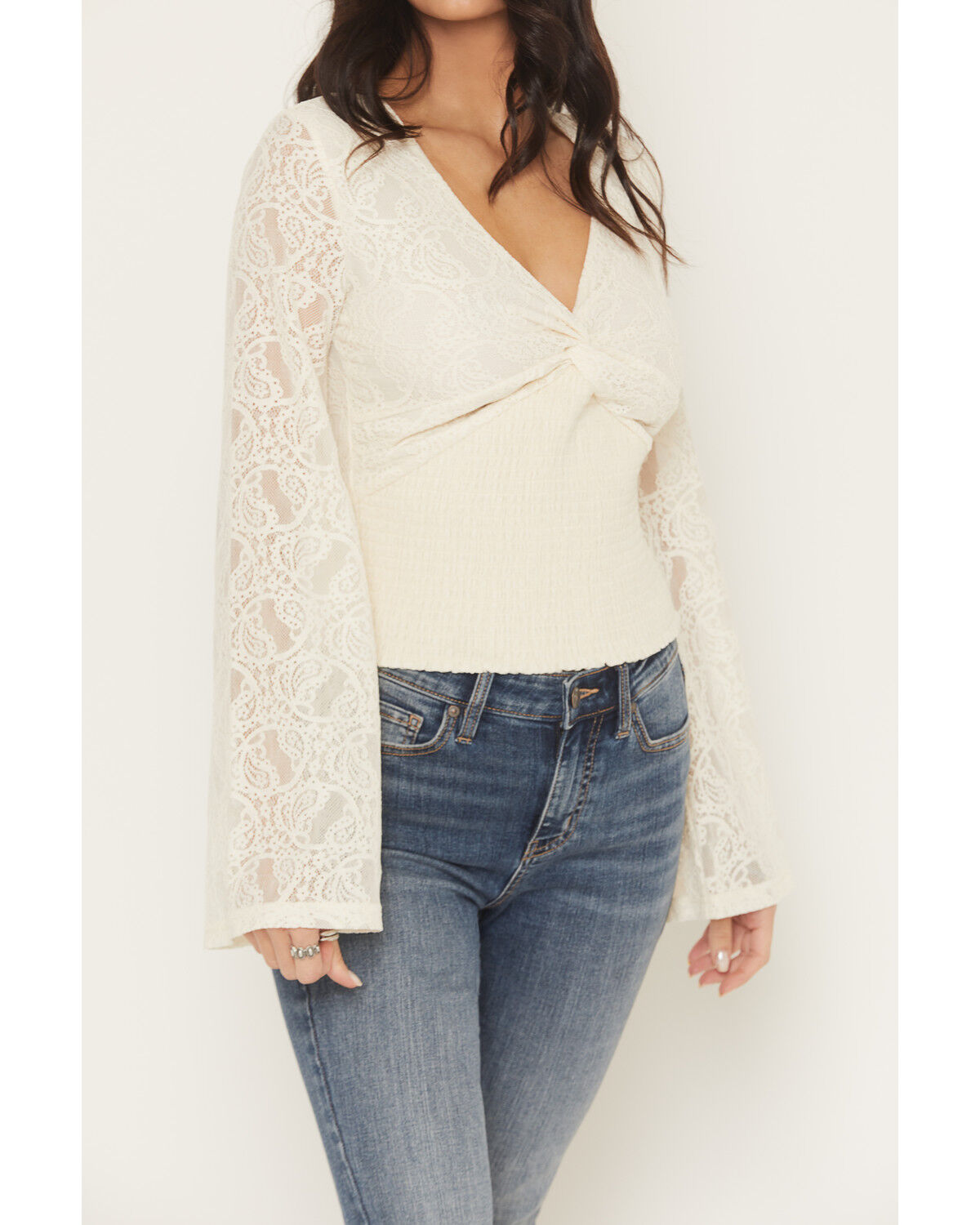 Image #3 - Shyanne Women's Long Bell Sleeve Lace Top, Cream, hi-res